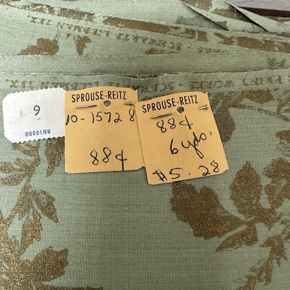 Vtg MCM Retro Green Gold Metallic Floral Rose Craft Upholstery Fabric 6 Yard NEW